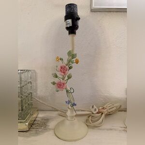 Vintage Italian Tole Table Lamp ceramic working light  MCM flowers